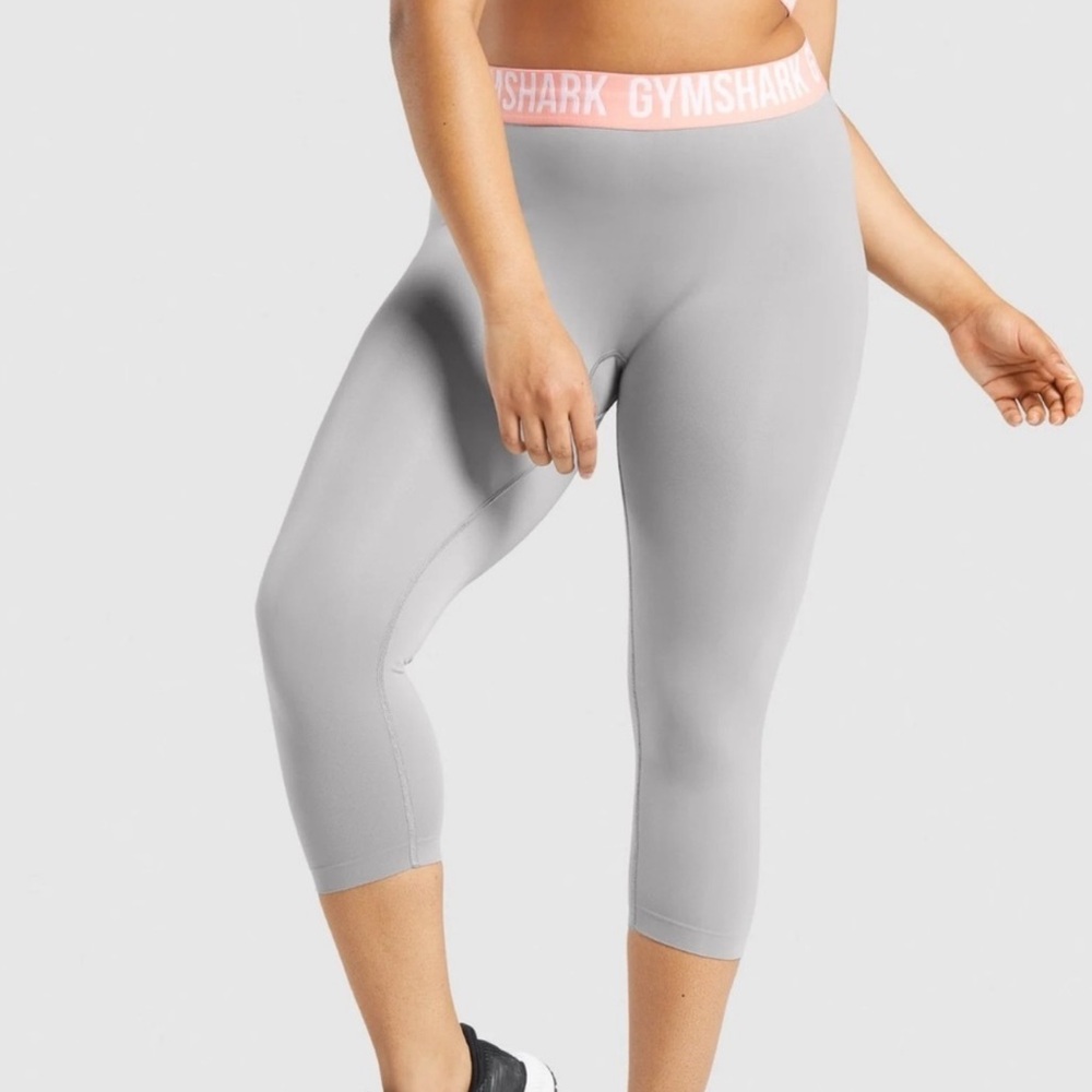 Gymshark Light Grey and Pink Cropped Leggings